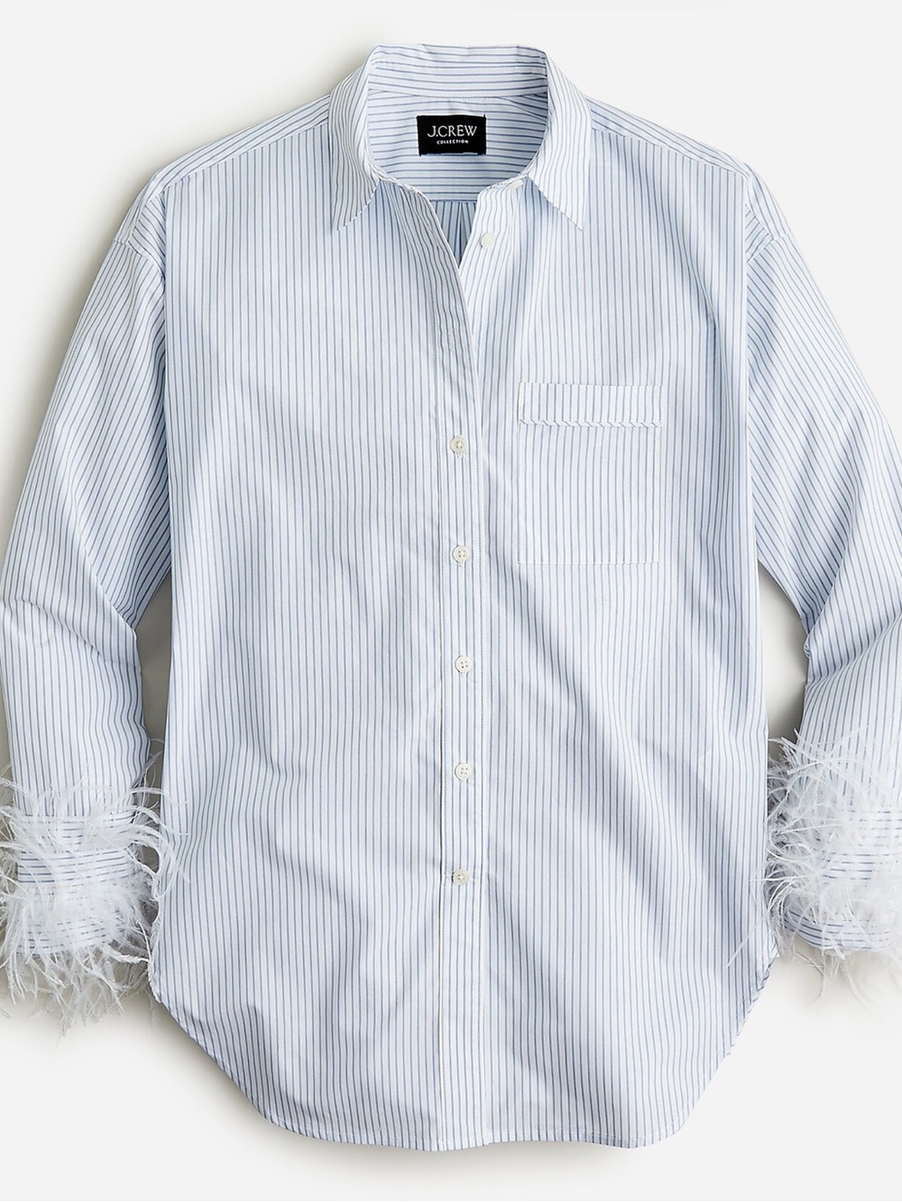 J Crew Collection striped cotton poplin shirt with feather trim Size 4